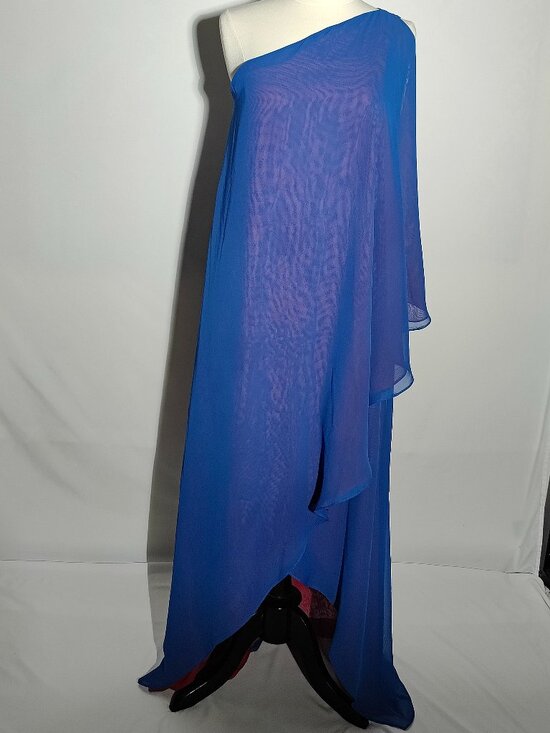 Pinar ay Dresses & Skirts - Pinar Ay Royal Blue One Shoulder Chiffon Overlay Asymmetric Maxi Gown Size M